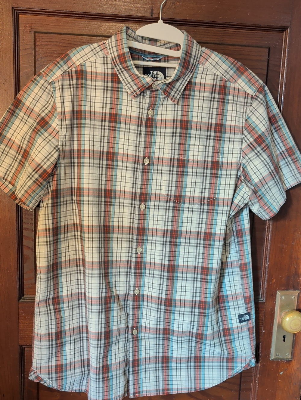 The North Face Short-Sleeve Plaid Button-Down Shirt - White, Brown & Blue